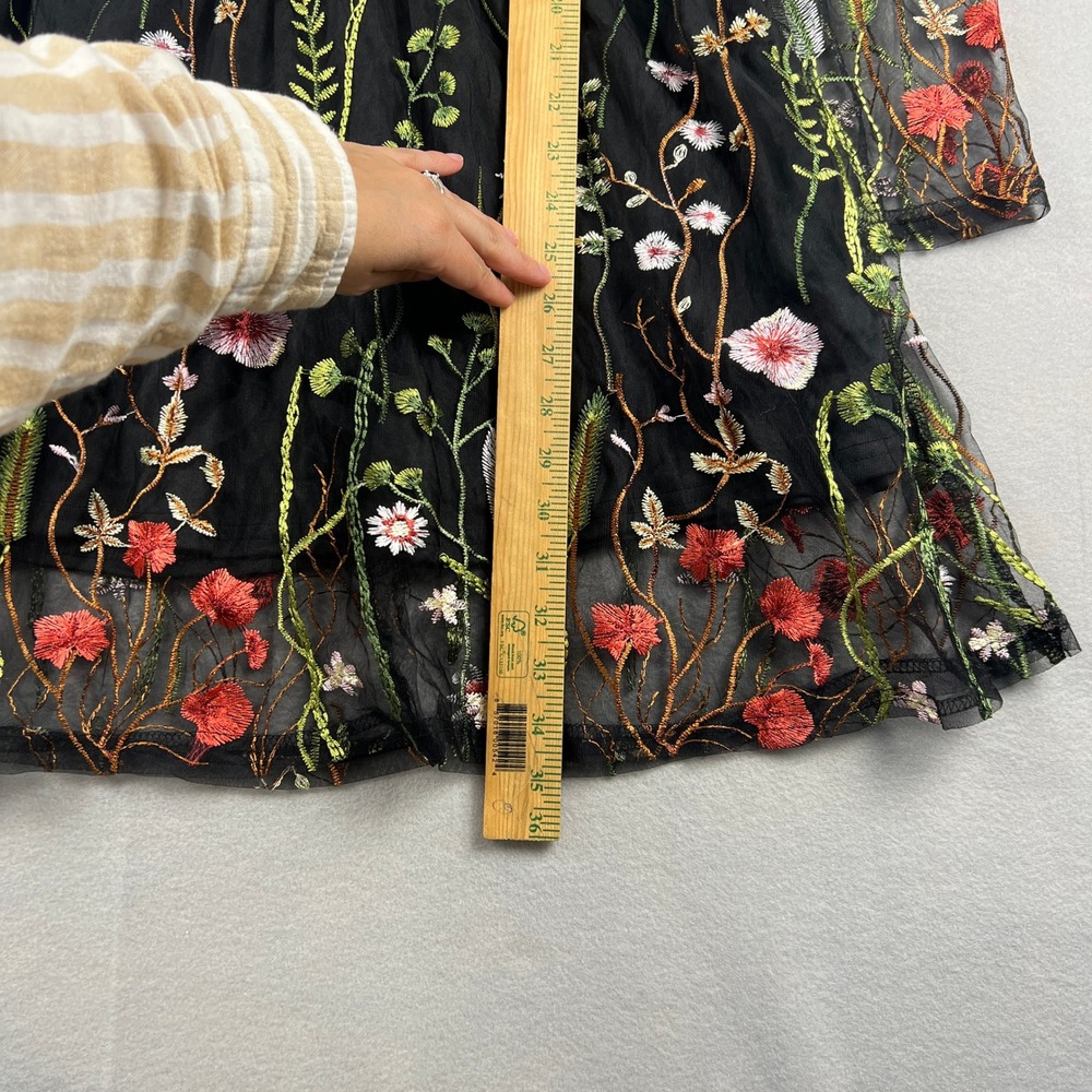 Floral Embroidered Mesh Dress Cotagecore Small Black Sheer Mini Party Wedding - Picture 7 of 11